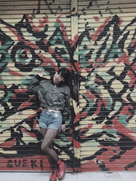 「網タイツ」｜「アイテム（ブルゾン）」を使った、せいらいおんさん（レディース・161cm）の秋コーディネート