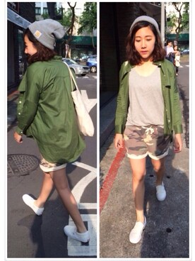 「Carhartt（カーハート）のアイテム（ニットキャップ/ビーニー、グレー系）」を使った、楊以珩 Zoey Yangさん（レディース・163cm）の春コーディネート