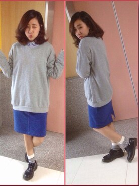 「GLOBAL WORK（グローバルワーク）のアイテム（スカート、ブルー系）」を使った、楊以珩 Zoey Yangさん（レディース・163cm）の春コーディネート