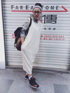 「MSPC（エムエスピーシー）のアイテム（バックパック/リュック、ブラック系）」を使った、楊以珩 Zoey Yangさん（レディース・163cm）の夏コーディネート