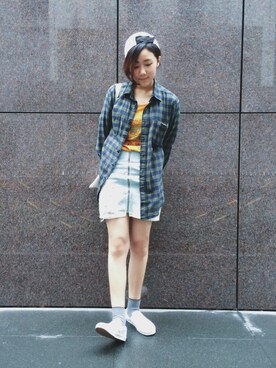 「VANS（バンズ）のアイテム（モカシン/デッキシューズ、ホワイト系）」を使った、楊以珩 Zoey Yangさん（レディース・163cm）の夏コーディネート