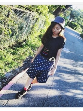 「BellyButton（ベリーボタン）のアイテム（その他シューズ、ブラック系）」を使った、楊以珩 Zoey Yangさん（レディース・163cm）の夏コーディネート