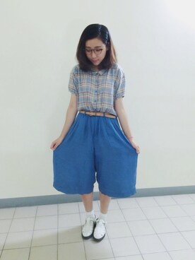 「Dr. Martens（ドクターマーチン）のアイテム（その他シューズ、ホワイト系）」を使った、楊以珩 Zoey Yangさん（レディース・163cm）の夏コーディネート