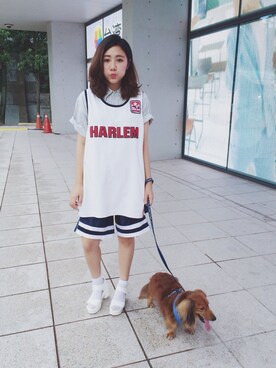 「vintage（タンクトップ、ホワイト系）」を使った、楊以珩 Zoey Yangさん（レディース・163cm）の夏コーディネート