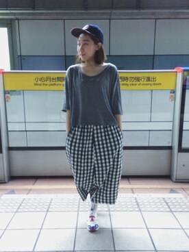 「Reebok（リーボック）のアイテム（スニーカー、ホワイト系）」を使った、楊以珩 Zoey Yangさん（レディース・163cm）の夏コーディネート