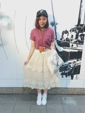 「GLOBAL WORK（グローバルワーク）のアイテム（キャップ、ブラック系）」を使った、楊以珩 Zoey Yangさん（レディース・163cm）の夏コーディネート