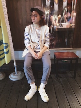 「ROUND HOUSE（ラウンドハウス）のアイテム（キャップ、ベージュ系）」を使った、楊以珩 Zoey Yangさん（レディース・163cm）の夏コーディネート