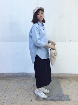 「ROUND HOUSE（ラウンドハウス）のアイテム（キャップ、ベージュ系）」を使った、楊以珩 Zoey Yangさん（レディース・163cm）の夏コーディネート