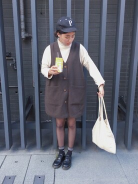 「GLOBAL WORK（グローバルワーク）のアイテム（キャップ、ブラック系）」を使った、楊以珩 Zoey Yangさん（レディース・163cm）の秋コーディネート