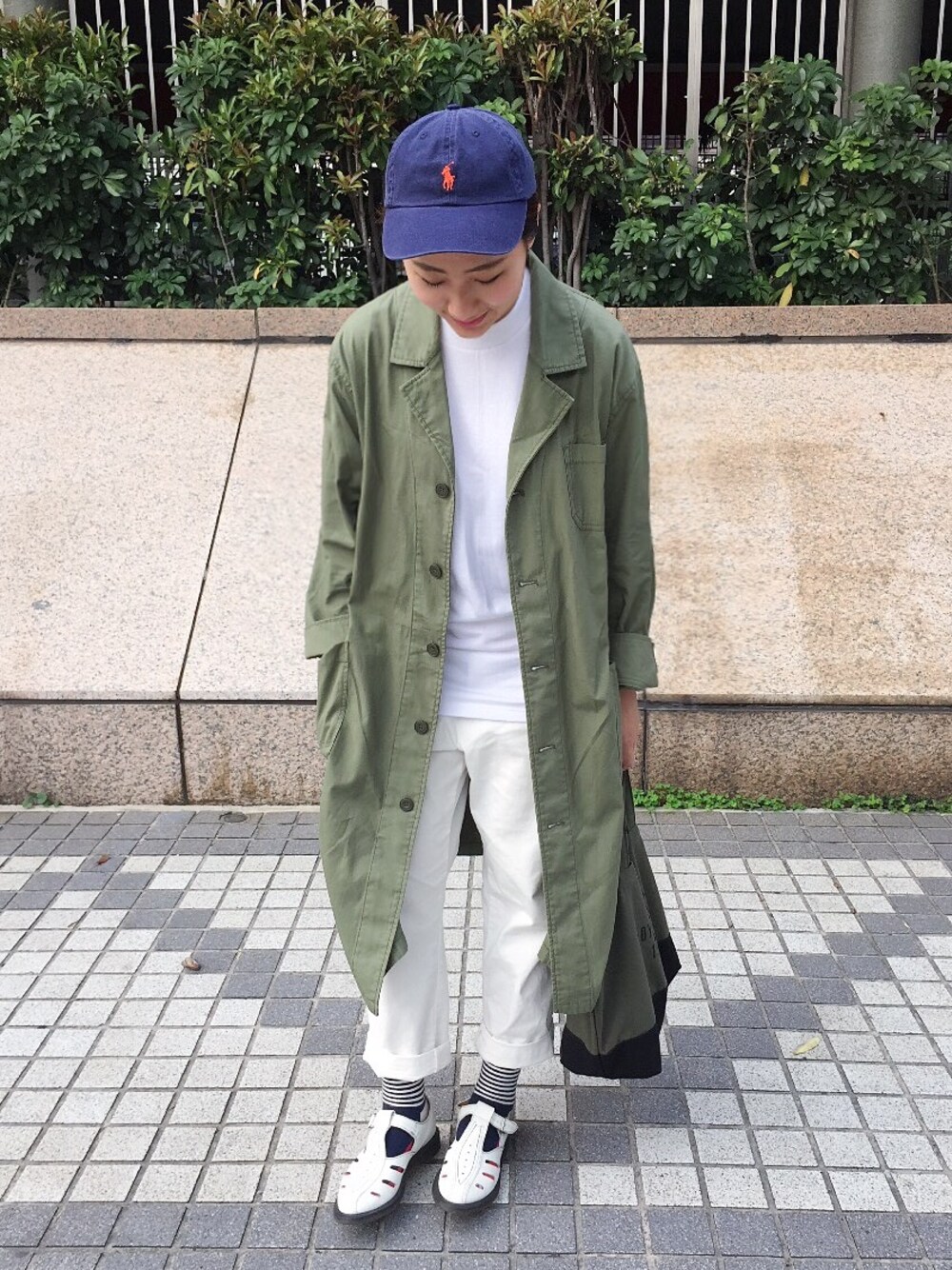 「Ralph Lauren、POLO、w closet、UNIQLO、Dr.Martens、happy socks、ootd、WEARBOOKエントリー」｜「POLO RALPH LAURENのアイテム（キャップ、ブルー系）」を使った、楊以珩 Zoey Yangさん（レディース・163cm）の春コーディネートの1枚目の写真