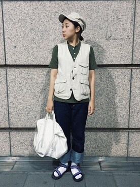 「ROUND HOUSE（ラウンドハウス）のアイテム（キャップ、ベージュ系）」を使った、楊以珩 Zoey Yangさん（レディース・163cm）の夏コーディネート