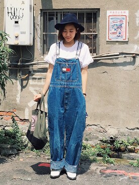 「GLOBAL WORK（グローバルワーク）のフェルトツバヒロハット2/557377（ハット、ブルー系）」を使った、楊以珩 Zoey Yangさん（レディース・163cm）の夏コーディネート