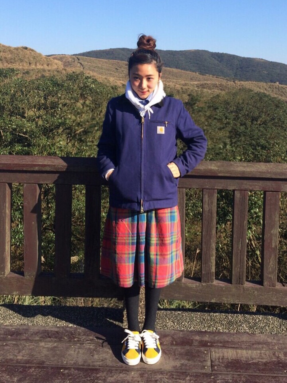 「ootd、have a good time、BEAMS、Carhartt WIP(Carhartt WIP)、SM2」｜「Carhartt WIPのアイテム（ミリタリージャケット、ブルー系）」を使った、楊以珩 Zoey Yangさん（レディース・162cm）の冬コーディネートの1枚目の写真