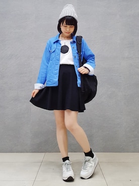 「黒リュック」｜「アイテム（デニムジャケット）」を使った、momii☺︎さん（レディース・152cm）の秋コーディネート