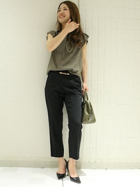 「TIENS ecoute（ティアンエクート）の角パイプ細ベルト（ベルト）」を使った、Aikoさん（レディース・162cm）の春コーディネート