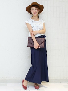 「アイテム（ハット、ブラウン系）」を使った、Aikoさん（レディース・162cm）の夏コーディネート