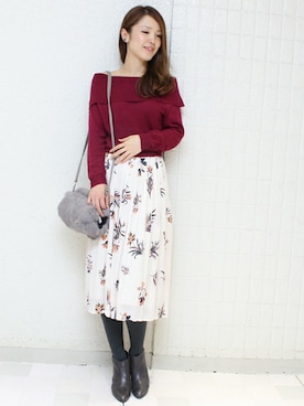 2019春新品☆　ファッション　ニット　レディース　ミモレ丈　上品　セーター　ツーピース　スカート　赤 イエベ春⁄イエベ秋服　上品リブニット ミモレ丈ワンピース