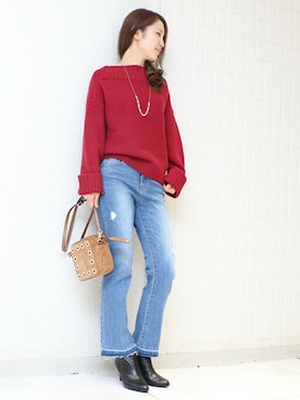 「TIENS ecoute（ティアンエクート）のアイテム（ショルダーバッグ）」を使った、Aikoさん（レディース・162cm）の秋コーディネート