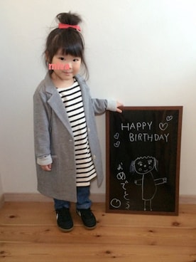「アイテム（チェスターコート）」を使った、misaさん（キッズ・100cm）の冬コーディネート