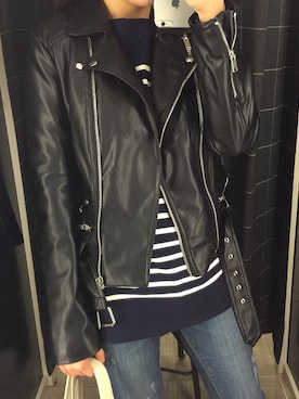 「PULL&BEAR（プルアンドベア）のアイテム（ライダースジャケット）」を使った、JangMiheeさん（レディース・160cm）の春コーディネート