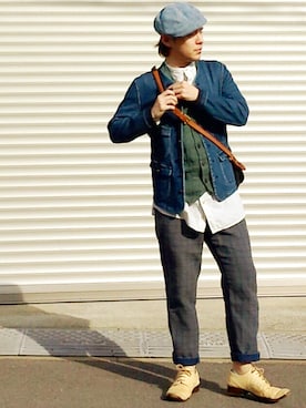「HAVERSACK（ハバーザック）のアイテム（その他アウター）」を使った、KENT BREAD HAT さん（メンズ・156cm）の春コーディネート