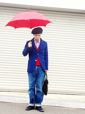 「傘」｜「アイテム（ハンチング/ベレー帽）」を使った、KENT BREAD HAT さん（メンズ・156cm）の秋コーディネート