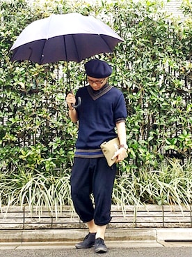 「傘」｜「アイテム（ハンチング/ベレー帽）」を使った、KENT BREAD HAT さん（メンズ・156cm）の夏コーディネート