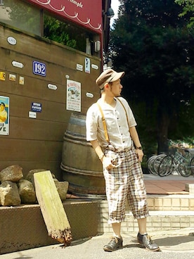 「Waste(twice)（ウェストトゥワイス）のアイテム（パンツ）」を使った、KENT BREAD HAT さん（メンズ・156cm）の夏コーディネート
