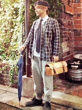 「傘」｜「アイテム（ハンチング/ベレー帽）」を使った、KENT BREAD HAT さん（メンズ・156cm）の夏コーディネート