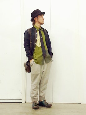 「SONOMITSU（ソノミツ）のアイテム（その他シューズ）」を使った、KENT BREAD HAT さん（メンズ・156cm）の秋コーディネート