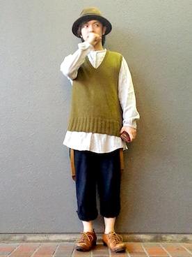 「SONOMITSU（ソノミツ）のアイテム（その他シューズ）」を使った、KENT BREAD HAT さん（メンズ・156cm）の秋コーディネート