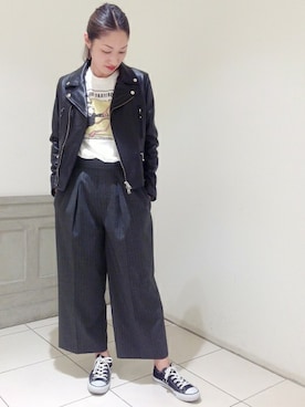「アイテム（ライダースジャケット）」を使った、JOURNAL STANDARD Lady's 町田店 スタッフさん（レディース・168cm）の夏コーディネート