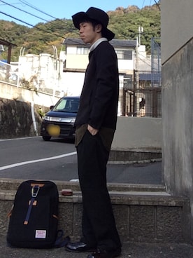 「ロングシャツ」｜「アイテム（ノーカラージャケット）」を使った、matsuokaさん（メンズ・165cm）の冬コーディネート
