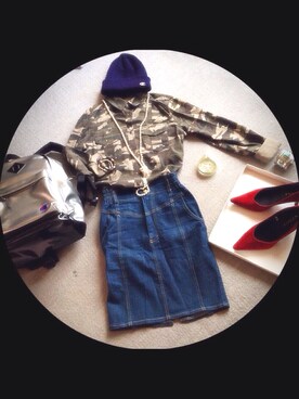 「アイテム（バックパック/リュック、シルバー系）」を使った、奈美さん（レディース・158cm）の夏コーディネート