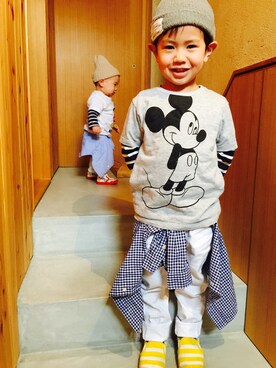 「ボーダーTシャツ」｜HYu-shoさん（キッズ・100cm）の春コーディネート