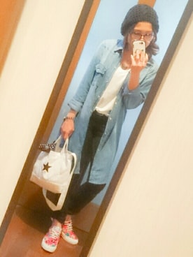 「ダンガリーシャツ」｜「アイテム（トートバッグ）」を使った、yoko696さん（レディース・158cm）の春コーディネート