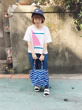 「PAR ICI」｜「アイテム（帽子）」を使った、ｃａｎｃａｎさん（レディース・158cm）の夏コーディネート
