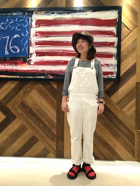 「白デニム」｜「アイテム（サロペット/オーバーオール）」を使った、Haruka Otsujiさん（レディース・152cm）の春コーディネート