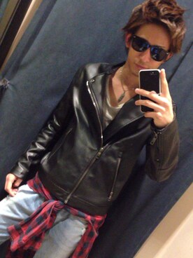 「ZARA MAN」｜「アイテム（ライダースジャケット）」を使った、Takateru Yamauthiさん（メンズ・176cm）の春コーディネート
