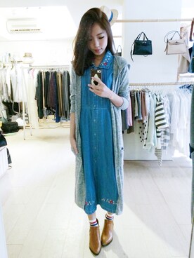「blue」｜「アイテム（モッズコート）」を使った、朱奈奈chunanaさん（レディース・160cm）の秋コーディネート
