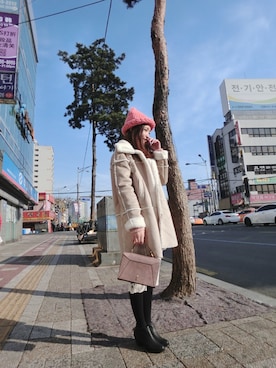 「LOVE」｜「アイテム（ダッフルコート）」を使った、朱奈奈chunanaさん（レディース・160cm）の冬コーディネート