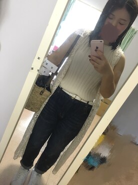 「niko and...（ニコアンド）のオリジナル ミニラインテープカゴバッグ【niko and...】（かごバッグ）」を使った、Minaさん（レディース・159cm）の夏コーディネート