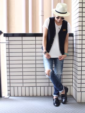 「アイテム（ベスト）」を使った、HIRO@美容師さん（メンズ・170cm）の夏コーディネート