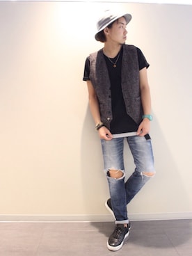 「アイテム（ベスト）」を使った、HIRO@美容師さん（メンズ・170cm）の夏コーディネート