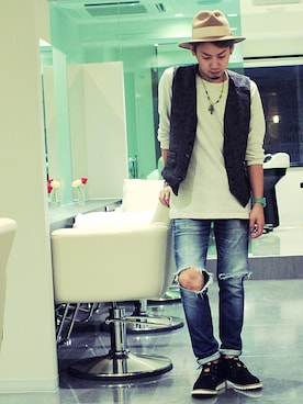 「HARE（ハレ）のアイテム（帽子）」を使った、HIRO@美容師さん（メンズ・170cm）の秋コーディネート