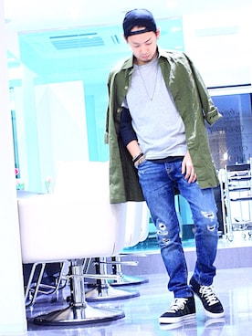 「アイテム（ミリタリージャケット）」を使った、HIRO@美容師さん（メンズ・170cm・30代）の秋コーディネート