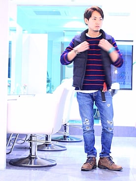 「アイテム（ダウンベスト）」を使った、HIRO@美容師さん（メンズ・170cm・30代）の秋コーディネート