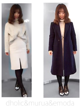 「ウエストイン」｜「アイテム（チェスターコート）」を使った、chiiieさん（レディース・159cm）の冬コーディネート