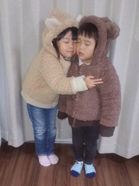 「Handmade（ハンドメイド）のアイテム（その他アウター）」を使った、anmyさん（キッズ・110cm）の冬コーディネート