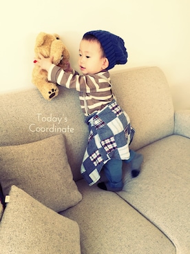 「ボーダーTシャツ」｜こがめさん（キッズ・70cm）の春コーディネート